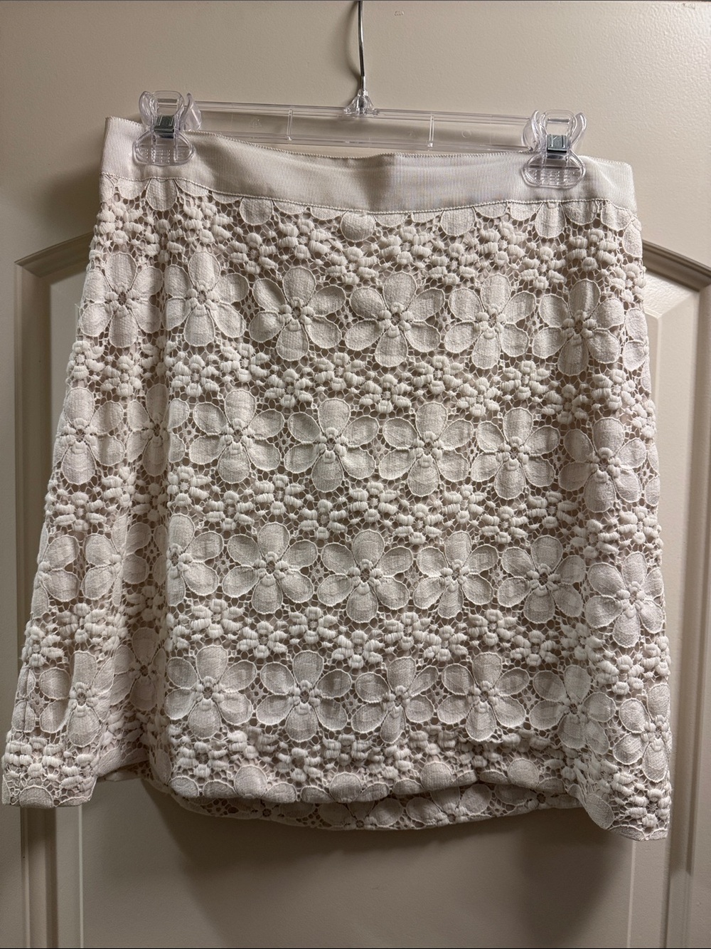 LOFT Cream Floral Crochet A-Line Skirt